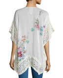 Boho Floral-Print Poncho W/Eyelet Trim