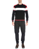 Intarsia Colorblock Long-Sleeve Sweater, Black/Red