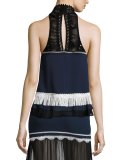 Tiered Fringe Sleeveless Silk Top