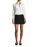 Guadeloupe Studded Suede A-Line Mini Skirt, Black