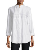 Nicoletta Button-Front Striped Blouse, Cloud/Multi