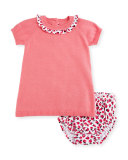 raglan ruffle-trim sweaterdress w/ rose-print bloomers, pink, size 3-9 months