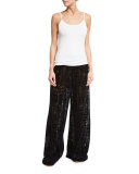 Patterned Sheer Wide-Leg Pants, Black