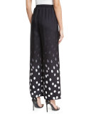 Degrade Dot-Print Wide-Leg Pants, Black/White