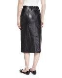 Adelina Lambskin Pencil Skirt, Black 