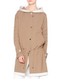 Waterproof Hooded Drawstring Coat, Almond/Chalk