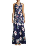 V-Neck Floral-Print Ball Gown 