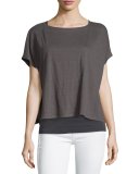 Short-Sleeve Organic Linen Box Top, Graphite  