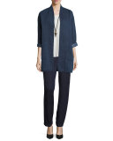 Jacquard Denim Long Jacket, Indigo