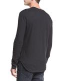 Raw-Hem Long-Sleeve Crewneck T-Shirt, Black