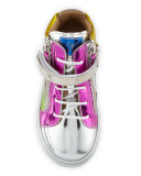 Shooting Metallic Mid-Top Leather Sneaker, Multicolor, Youth