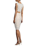 Sleeveless Macrame Sheath Dress, Ivory/Nude