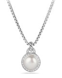 Petite Cerise Pearl Pendant Necklace w/Pave Diamonds