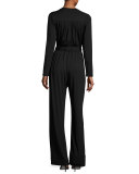 Lizee Long-Sleeve Tie-Waist Jersey Jumpsuit, Plus Size