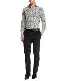 Corduroy Flat-Front Pants, Black
