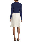 Striped Twill Wrap Skirt, Bone/Marine