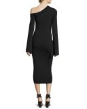 Aida Asymmetric Ponte Midi Dress, Black