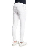 Low-Rise Distressed Skinny Jeans, White