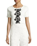 Short-Sleeve Scalloped Jersey Top, Ivory