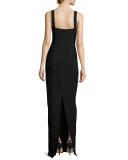 Rosalita Sleeveless Lace-Trim Column Gown, Black