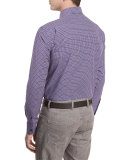 Jacquard-Check Long-Sleeve Sport Shirt, Navy