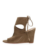 Sexy Thing Suede 85mm Wedge Sandal, Truffle