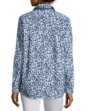 Brody Long-Sleeve Dot-Print Blouse, Ink Multi