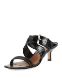 Mora Buckle Kitten-Heel Slide Sandal, Black