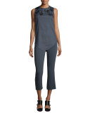 Floral-Embellished Tunic Blouse, Slate