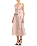 Sleeveless Wrap A-line Midi Dress, Powder Pink