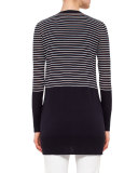 Half-Striped Knit Cardigan, Navy/Cream