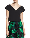 Cropped Ponte V-Neck Top, Black