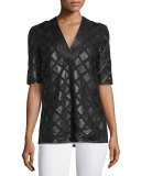 Diamond Laser-Cut Leather Tunic, Black