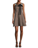 Sleeveless Floral Jacquard Tie Dress, Bronze
