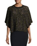 Anda Butterfly-Sleeve Lace Top, Black/Yellow
