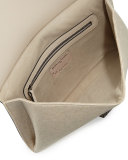 Monili-Tab Leather Flap Clutch Bag, Cream