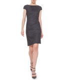 Chain-Trim V-Back Plaid Dress, Granite