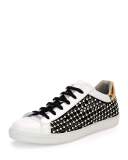 Pearly Leather Low-Top Sneaker, White/Black