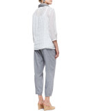 Cargo Linen-Blend Ankle Pants, Pewter