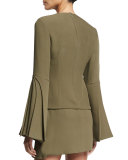 Layered-Sleeve Silk Blouse, Olive