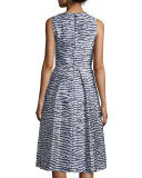Sleeveless Pleated Dance Dress, Indigo/White