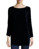 Amara Bracelet-Sleeve Velvet Tunic, Galaxy Blue