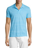 Felix Johnny-Collar Fine-Stripe Polo Shirt, Atoll