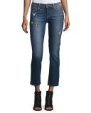 Jacqueline Patch Straight-Leg Jeans with Raw Hem, Arvin