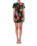 Tropical Dream Silk Shorts, Black/Multi