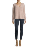 Ribbed V-Neck Pullover Sweater, Dust