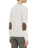 Cashmere Elbow-Patch Pullover Sweater, Vanilla