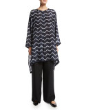 Flared Wide-Leg Silk Trousers, Black
