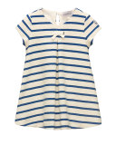 Cap-Sleeve Striped Terry Swing Dress, Blue, Size 8-14