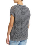 Short-Sleeve Crochet Pullover Top, Slate